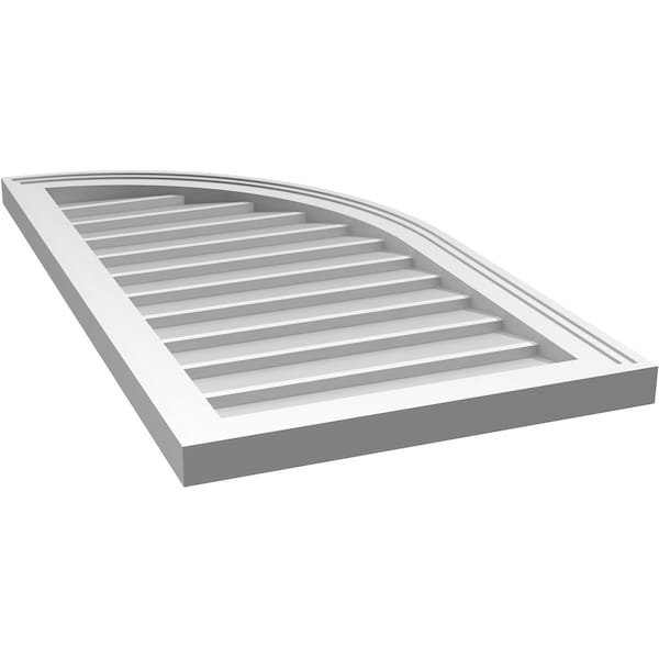 Ekena Millwork Quarter Round Top Right Surface Mount PVC Gable Vent w/ 2"W x 2"P Brickmould Sill Frame, 18"W x 34"H - GVPQR18X3403SN
