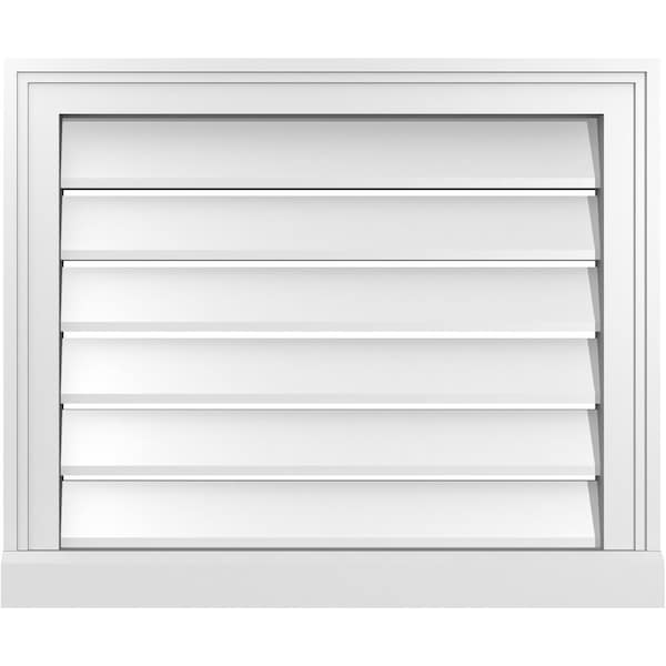 Ekena Millwork Vertical Surface Mount PVC Gable Vent: Functional, w/ 2"W x 2"P Brickmould Sill Frame, 24"W x 20"H - GVPVE24X2003SF
