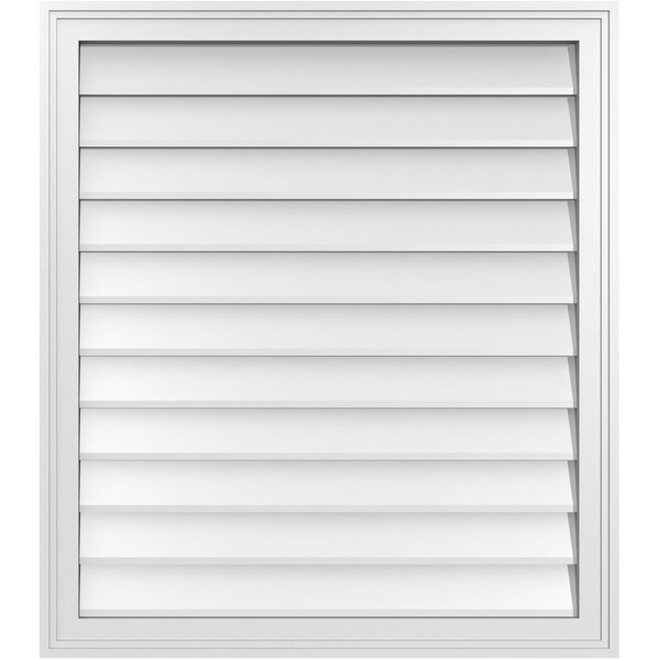 Ekena Millwork Vertical Surface Mount PVC Gable Vnt: Non-Functional, w/2"W x 1-1/2"H, Brickmould Frame, 30"W x 34"H - GVPVE30X3402SN