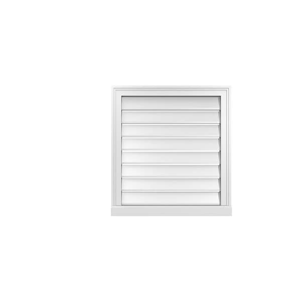 Ekena Millwork Vertical Surface Mount PVC Gable Vent: Functional, w/ 2"W x 2"P Brickmould Sill Frame, 24"W x 26"H - GVPVE24X2603SF