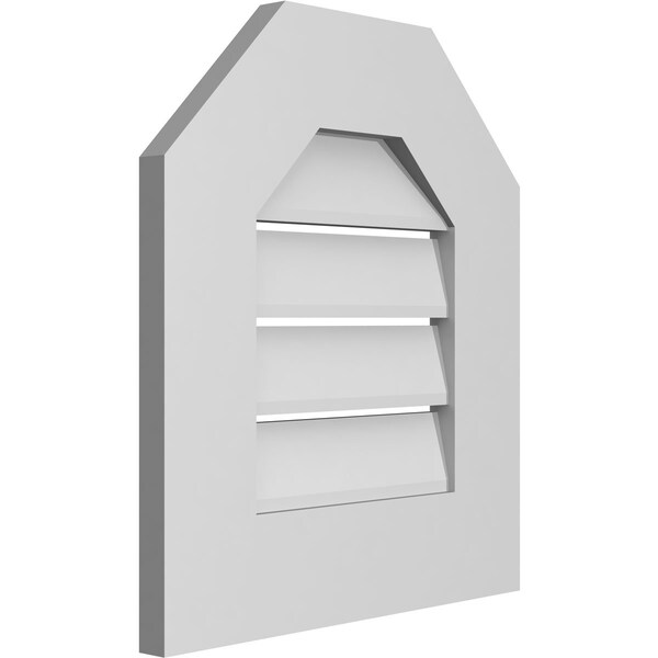 Ekena Millwork Octagonal Top Surface Mount PVC Gable Vent: Functional, w/ 3-1/2"W x 1"P Standard Frame, 16"W x 18"H - GVPOT16X1801SF