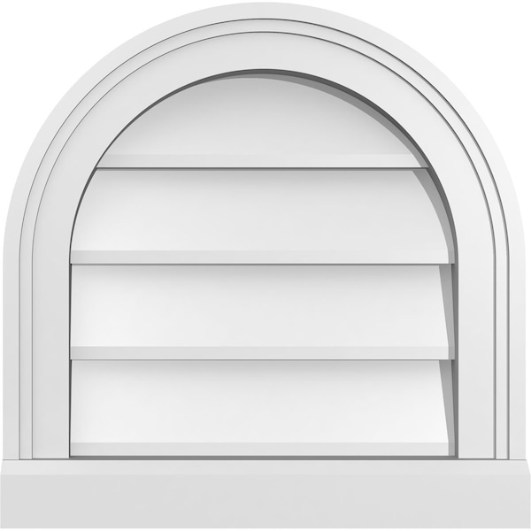 Ekena Millwork Round Top Surface Mount PVC Gable Vent w/ 2"W x 2"P Brickmould Sill Frame, 16"W x 16"H - GVPRT16X1603SN