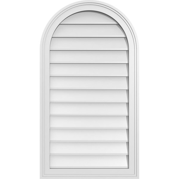 Ekena Millwork Round Top Surface Mount PVC Gable Vent w/ 2"W x 1-1/2"P Brickmould Frame, 20"W x 36"H - GVPRT20X3602SN
