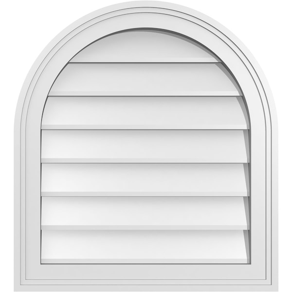 Ekena Millwork Round Top Surface Mount PVC Gable Vent w/ 2"W x 1-1/2"P Brickmould Frame, 20"W x 22"H - GVPRT20X2202SN