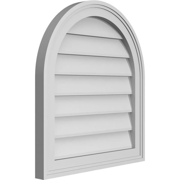 Ekena Millwork Round Top Surface Mount PVC Gable Vent w/ 2"W x 1-1/2"P Brickmould Frame, 20"W x 22"H - GVPRT20X2202SN