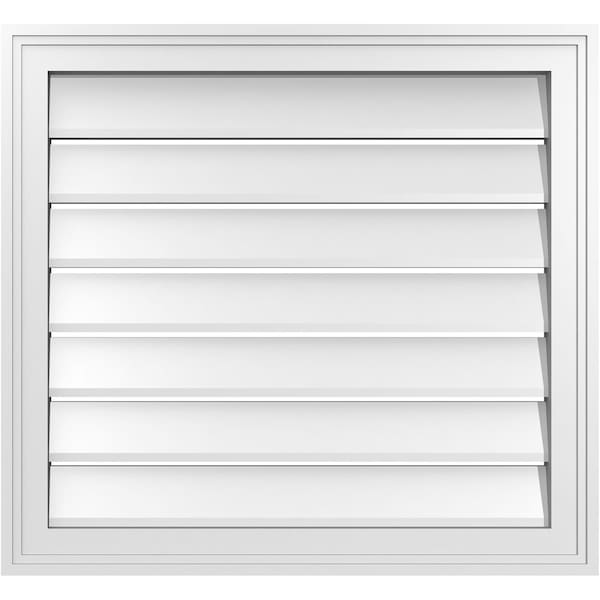 Ekena Millwork Vertical Surface Mount PVC Gable Vent: Functional, w/ 2"W x 1-1/2"P Brickmould Frame, 26"W x 24"H - GVPVE26X2402SF