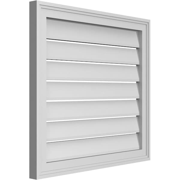 Ekena Millwork Vertical Surface Mount PVC Gable Vent: Functional, w/ 2"W x 1-1/2"P Brickmould Frame, 26"W x 24"H - GVPVE26X2402SF