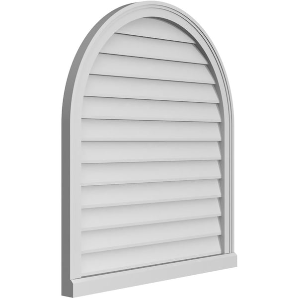 Ekena Millwork Round Top Surface Mount PVC Gable Vent w/ 2"W x 2"P Brickmould Sill Frame, 32"W x 36"H - GVPRT32X3603SN