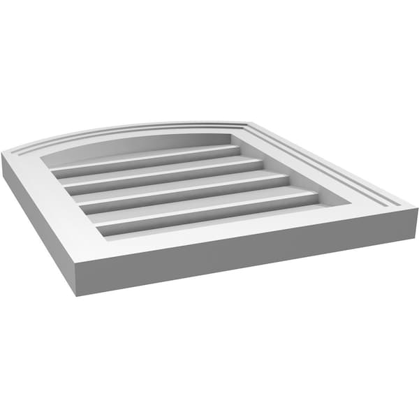 Ekena Millwork Arch Top Surface Mount PVC Gable Vent: Non-Functional, w/2"W x 1-1/2"P Brickmould Frame, 16"W x 16"H - GVPAR16X1602SN