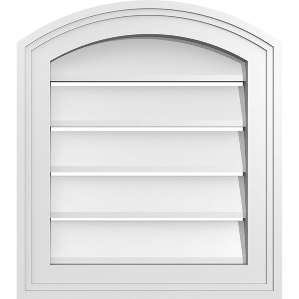 Ekena Millwork Arch Top Surface Mount PVC Gable Vent: Non-Functional, w/2"W x 1-1/2"P Brickmould Frame, 16"W x 16"H - GVPAR16X1602SN