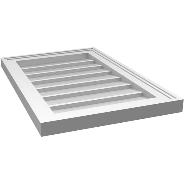 Ekena Millwork Vertical Surface Mount PVC Gable Vnt: Non-Functional, w/2"W x 1-1/2"H, Brickmould Frame, 16"W x 24"H - GVPVE16X2402SN