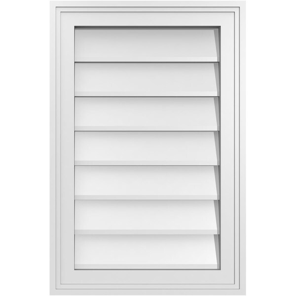 Ekena Millwork Vertical Surface Mount PVC Gable Vnt: Non-Functional, w/2"W x 1-1/2"H, Brickmould Frame, 16"W x 24"H - GVPVE16X2402SN