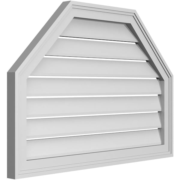 Ekena Millwork Octagonal Top Surface Mount PVC Gable Vent w/ 2"W x 1-1/2"P Brickmould Frame, 32"W x 22"H - GVPOT32X2202SF