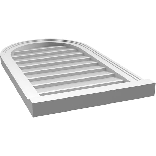 Ekena Millwork Round Top Surface Mount PVC Gable Vent w/ 2"W x 2"P Brickmould Sill Frame, 18"W x 30"H - GVPRT18X3003SN