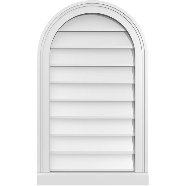 Ekena Millwork Round Top Surface Mount PVC Gable Vent w/ 2"W x 2"P Brickmould Sill Frame, 18"W x 30"H - GVPRT18X3003SN