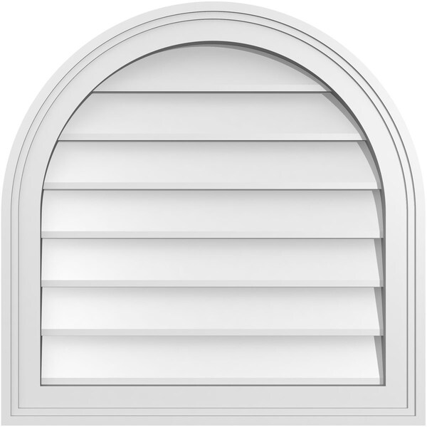 Ekena Millwork Round Top Surface Mount PVC Gable Vent w/ 2"W x 1-1/2"P Brickmould Frame, 22"W x 22"H - GVPRT22X2202SN
