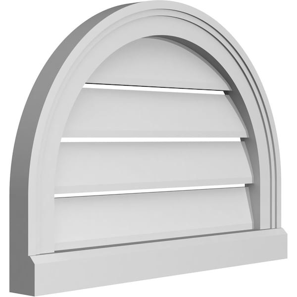 Ekena Millwork Round Top Surface Mount PVC Gable Vent: Functional, w/ 2"W x 2"P Brickmould Sill Frame, 22"W x 16"H - GVPRT22X1603SF