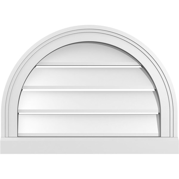 Ekena Millwork Round Top Surface Mount PVC Gable Vent: Functional, w/ 2"W x 2"P Brickmould Sill Frame, 22"W x 16"H - GVPRT22X1603SF
