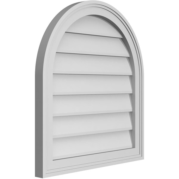 Ekena Millwork Round Top Surface Mount PVC Gable Vent w/ 2"W x 1-1/2"P Brickmould Frame, 22"W x 24"H - GVPRT22X2402SN