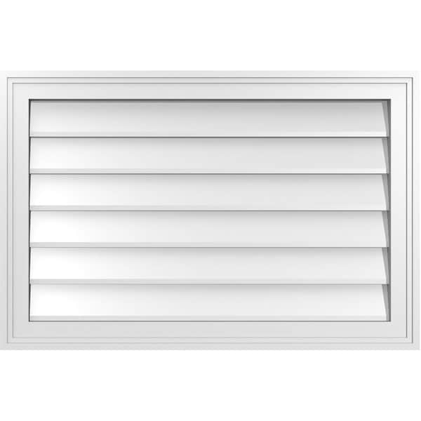 Ekena Millwork Vertical Surface Mount PVC Gable Vnt: Non-Functional, w/2"W x 1-1/2"H, Brickmould Frame, 30"W x 20"H - GVPVE30X2002SN