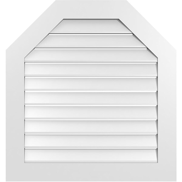 Ekena Millwork Octagonal Top Surface Mount PVC Gable Vent: Functional, w/ 3-1/2"W x 1"P Standard Frame, 32"W x 34"H - GVPOT32X3401SF