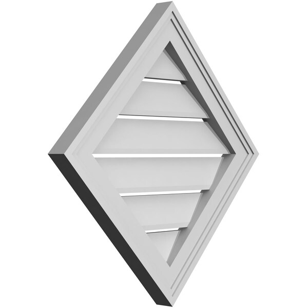 Ekena Millwork Diamond Surface Mount PVC Gable Vent: Non-Functional, w/ 2"W x 1-1/2"P Brickmould Frame, 20"W x 20"H - GVPDI20X2002SN