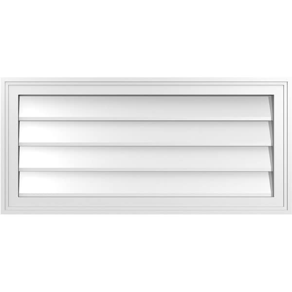 Ekena Millwork Vertical Surface Mount PVC Gable Vnt: Non-Functional, w/2"W x 1-1/2"H, Brickmould Frame, 34"W x 16"H - GVPVE34X1602SN