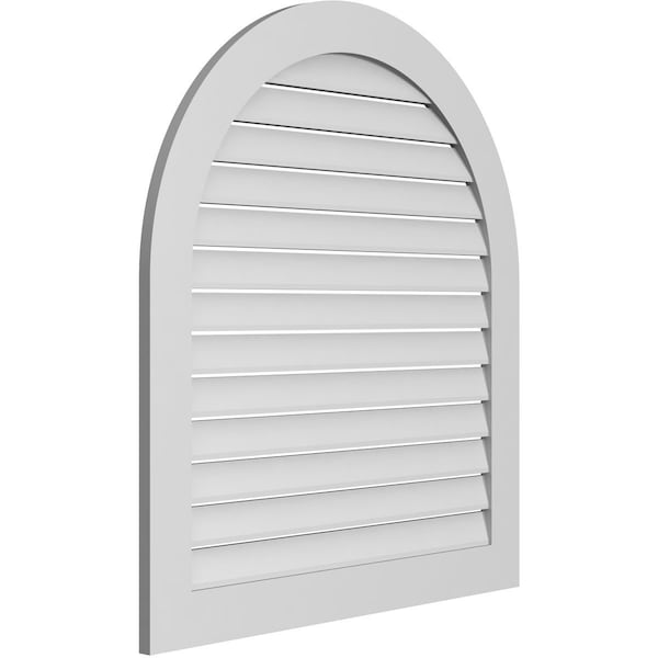 Ekena Millwork Round Top Surface Mount PVC Gable Vent: Functional, w/ 3-1/2"W x 1"P Standard Frame, 38"W x 42"H - GVPRT38X4201SF