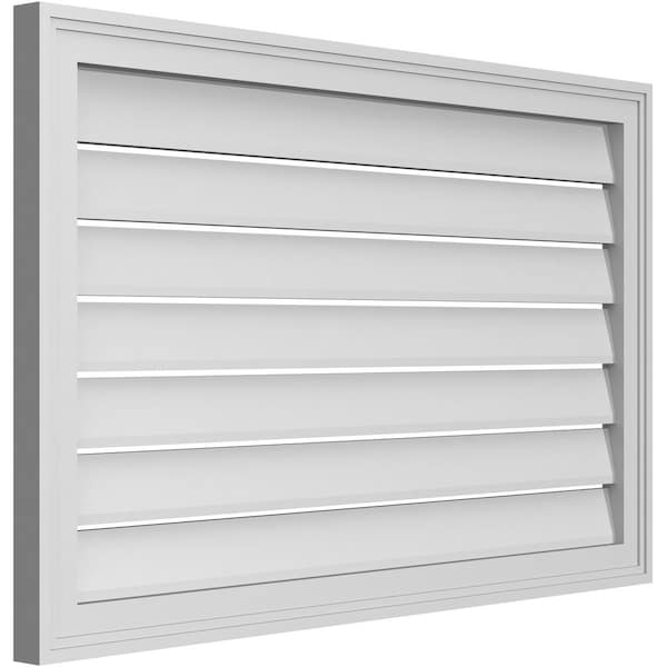 Ekena Millwork Vertical Surface Mount PVC Gable Vent: Functional, w/ 2"W x 1-1/2"P Brickmould Frame, 38"W x 24"H - GVPVE38X2402SF