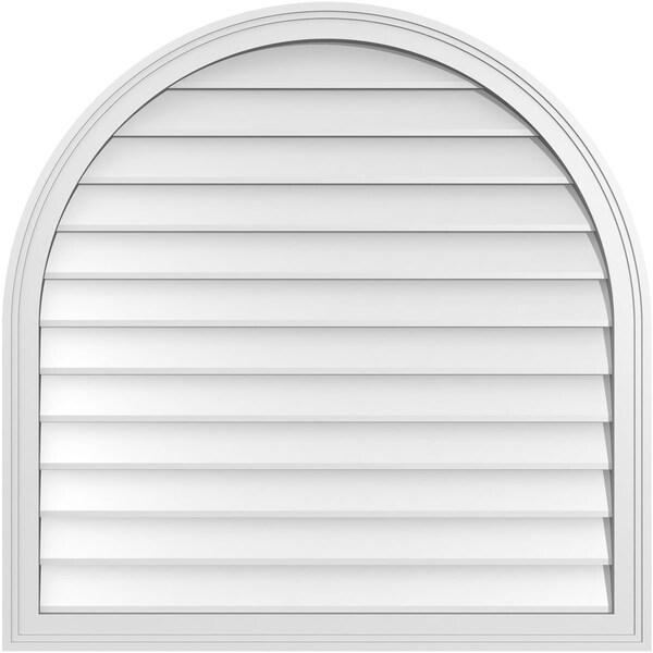 Ekena Millwork Round Top Surface Mount PVC Gable Vent w/ 2"W x 1-1/2"P Brickmould Frame, 36"W x 36"H - GVPRT36X3602SN