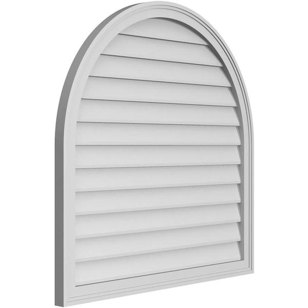Ekena Millwork Round Top Surface Mount PVC Gable Vent w/ 2"W x 1-1/2"P Brickmould Frame, 36"W x 36"H - GVPRT36X3602SN