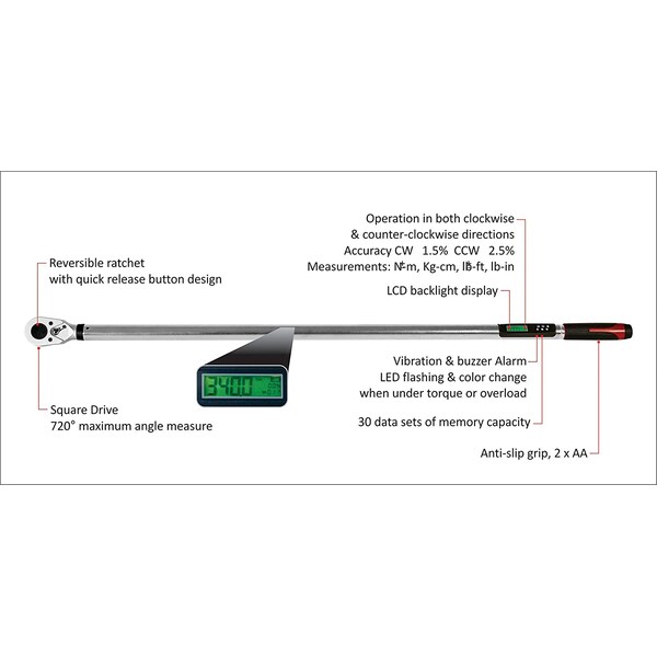Acdelco 3/4" Angle Digital Torque Wrench, 44 to 443 ft-lbs ARM319-6A - ARM319-6A