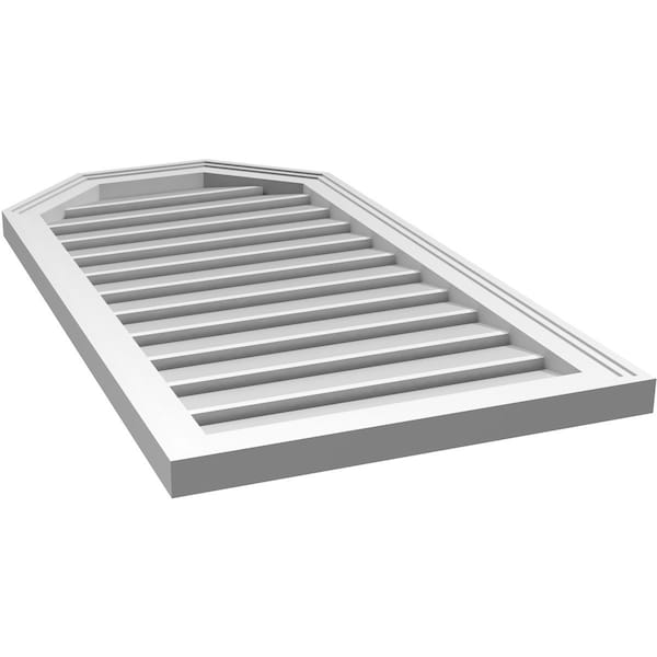 Ekena Millwork Octagonal Top Surface Mount PVC Gable Vent w/ 2"W x 1-1/2"P Brickmould Frame, 20"W x 38"H - GVPOT20X3802SF