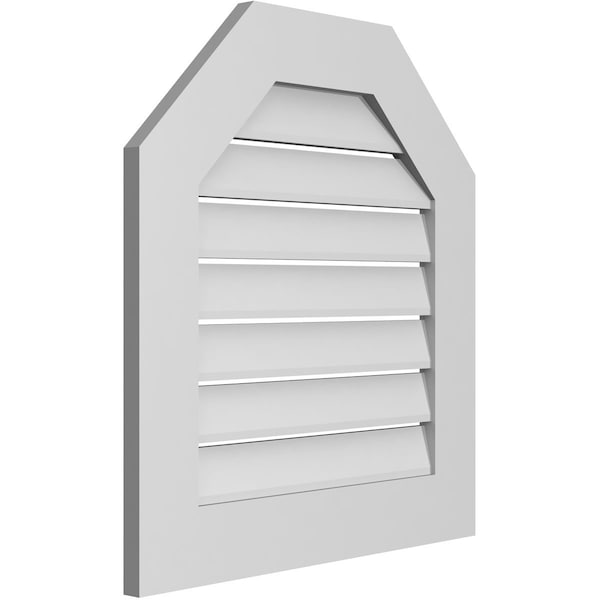Ekena Millwork Octagonal Top Surface Mount PVC Gable Vent: Functional, w/ 3-1/2"W x 1"P Standard Frame, 24"W x 26"H - GVPOT24X2601SF