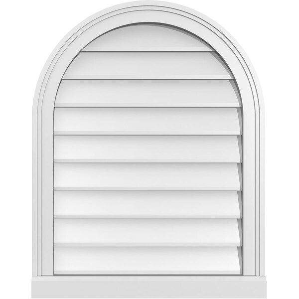 Ekena Millwork Round Top Surface Mount PVC Gable Vent w/ 2"W x 2"P Brickmould Sill Frame, 22"W x 28"H - GVPRT22X2803SN