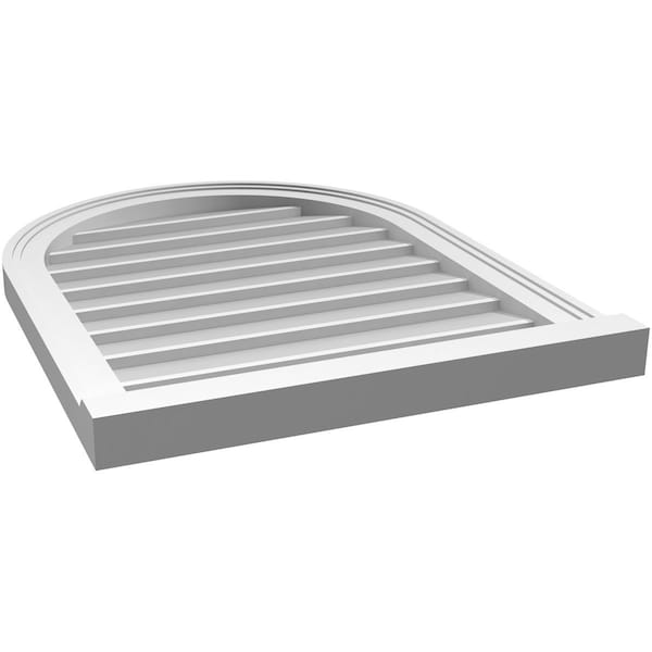 Ekena Millwork Round Top Surface Mount PVC Gable Vent w/ 2"W x 2"P Brickmould Sill Frame, 22"W x 28"H - GVPRT22X2803SN