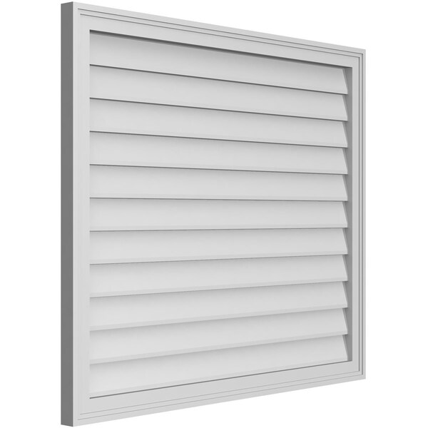 Ekena Millwork Vertical Surface Mount PVC Gable Vnt: Non-Functional, w/2"W x 1-1/2"H, Brickmould Frame, 40"W x 34"H - GVPVE40X3402SN
