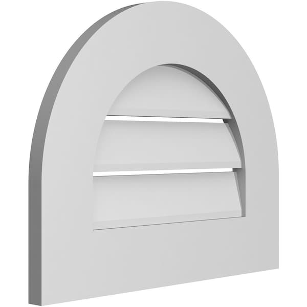 Ekena Millwork Round Top Surface Mount PVC Gable Vent: Functional, w/ 3-1/2"W x 1"P Standard Frame, 20"W x 16"H - GVPRT20X1601SF