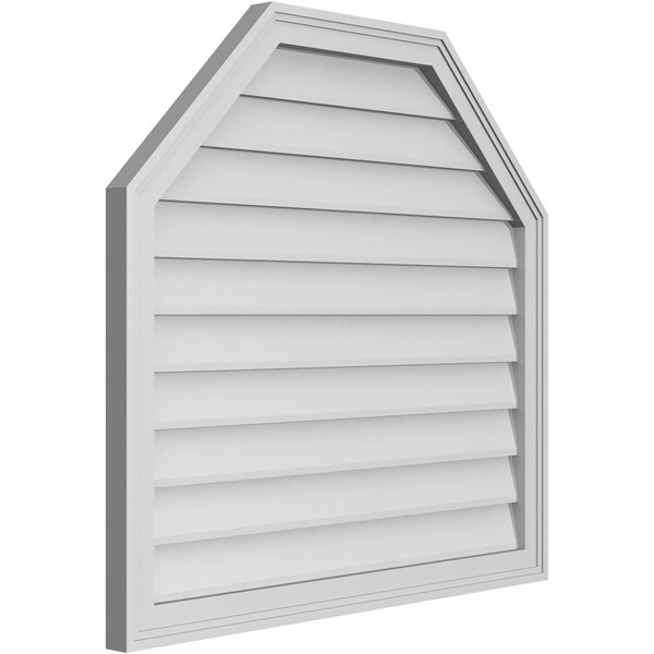 Ekena Millwork Octagonal Top Surface Mount PVC Gable Vent w/ 2"W x 1-1/2"P Brickmould Frame, 34"W x 32"H - GVPOT34X3202SN
