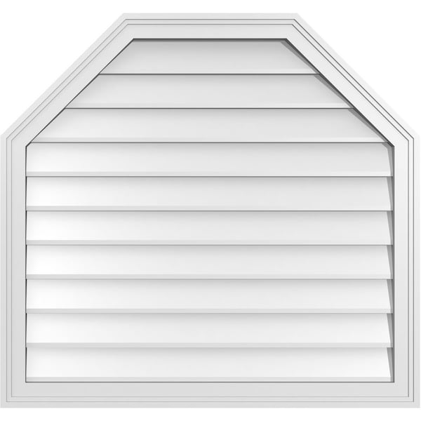 Ekena Millwork Octagonal Top Surface Mount PVC Gable Vent w/ 2"W x 1-1/2"P Brickmould Frame, 34"W x 32"H - GVPOT34X3202SN