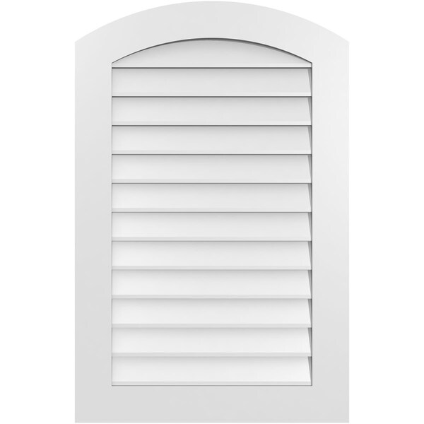 Ekena Millwork Arch Top Surface Mount PVC Gable Vent: Functional, w/ 3-1/2"W x 1"P Standard Frame, 26"W x 40"H - GVPAR26X4001SF