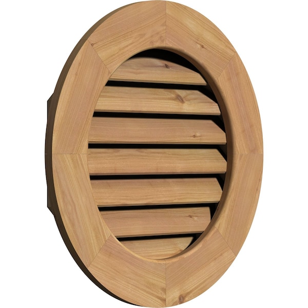 Ekena Millwork Round Gable Vent Functional, Western Red Cedar Gable Vent w/ 1" x 4" Flat Trim Frame, 16"W x 16"H - GVWRO16X1601SFUWR
