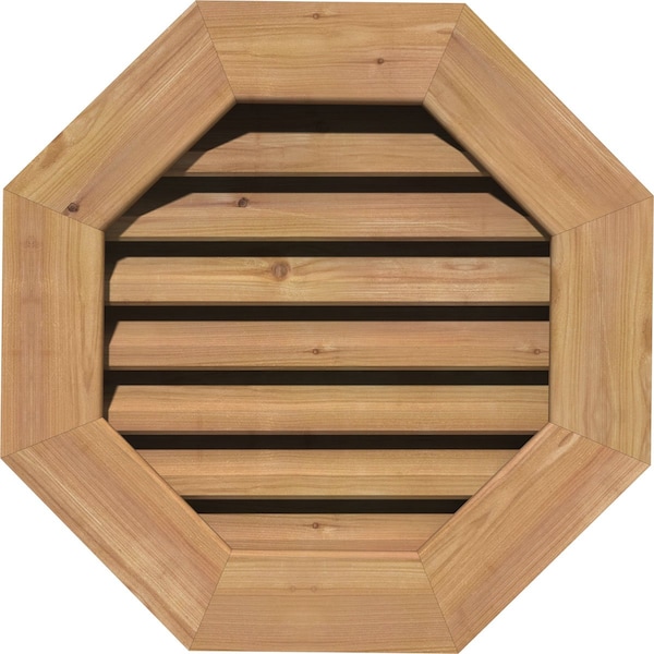 Ekena Millwork Octagonal Gable Vent Functional, Western Red Cedar Gable Vent w/1" x 4" Flat Trim Frame, 34"W x 34"H - GVWOC34X3401SFUWR