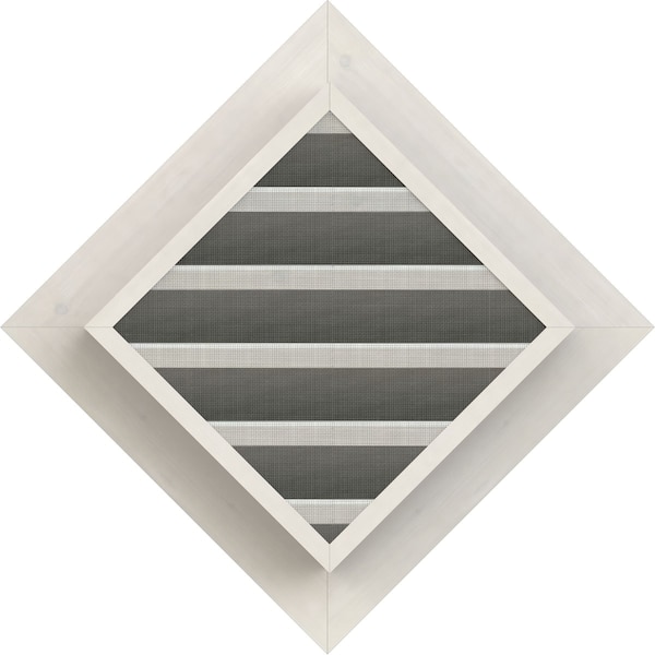 Ekena Millwork Diamond Gable Vent Primed, Functional, Pine Gable Vent w/ 1" x 4" Flat Trim Frame, 18"W x 18"H - GVWDI18X1801SFPPI