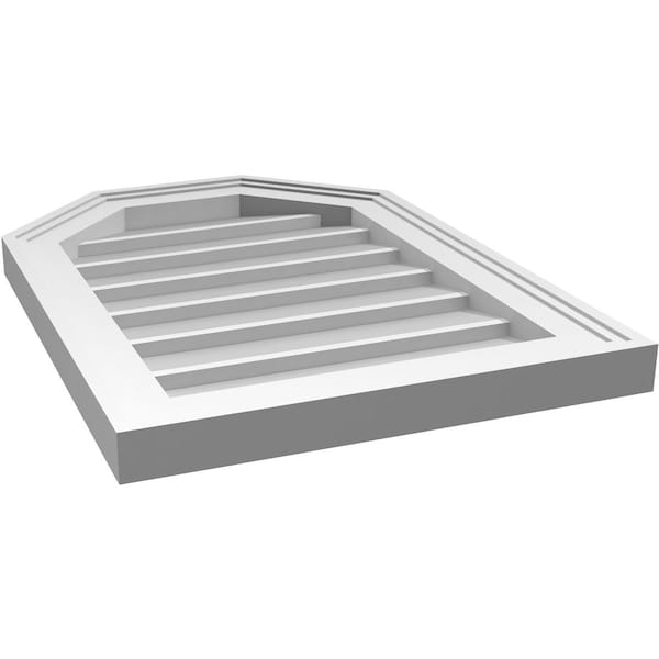 Ekena Millwork Octagonal Top Surface Mount PVC Gable Vent w/ 2"W x 1-1/2"P Brickmould Frame, 16"W x 22"H - GVPOT16X2202SN