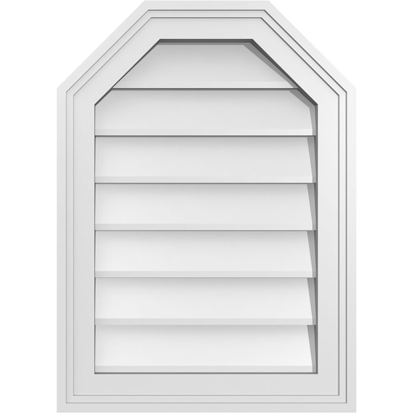 Ekena Millwork Octagonal Top Surface Mount PVC Gable Vent w/ 2"W x 1-1/2"P Brickmould Frame, 16"W x 22"H - GVPOT16X2202SN
