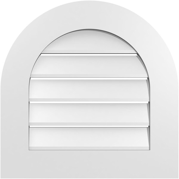 Ekena Millwork Round Top Surface Mount PVC Gable Vent: Functional, w/ 3-1/2"W x 1"P Standard Frame, 22"W x 22"H - GVPRT22X2201SF