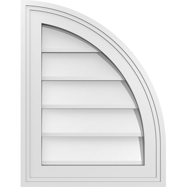 Ekena Millwork Quarter Round Top Right Surface Mount PVC Gable Vent w/ 2"W x 1-1/2"P Brickmould Frame, 14"W x 18"H - GVPQR14X1802SN