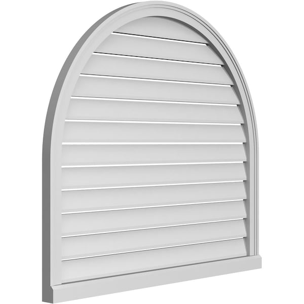 Ekena Millwork Round Top Surface Mount PVC Gable Vent: Functional, w/ 2"W x 2"P Brickmould Sill Frame, 42"W x 38"H - GVPRT42X3803SF