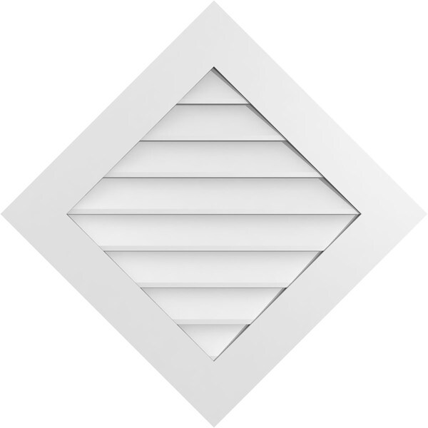Ekena Millwork Diamond Surface Mount PVC Gable Vent: Functional, w/ 3-1/2"W x 1"P Standard Frame, 32"W x 32"H - GVPDI32X3201SF